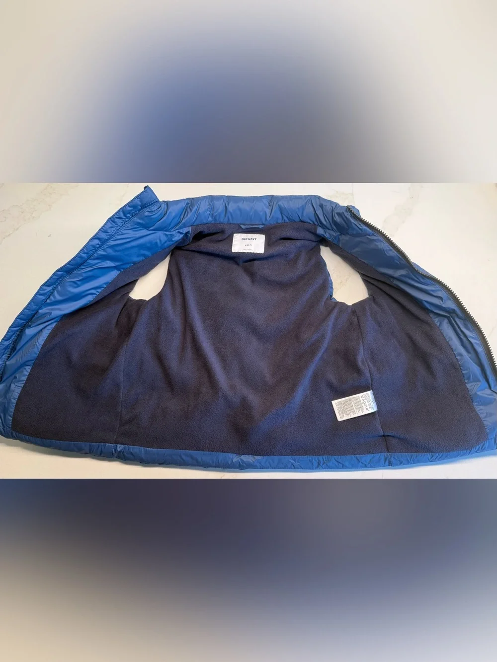Old Navy Boys Blue Puffer Vest Fleece Lined Size 6-7 S
